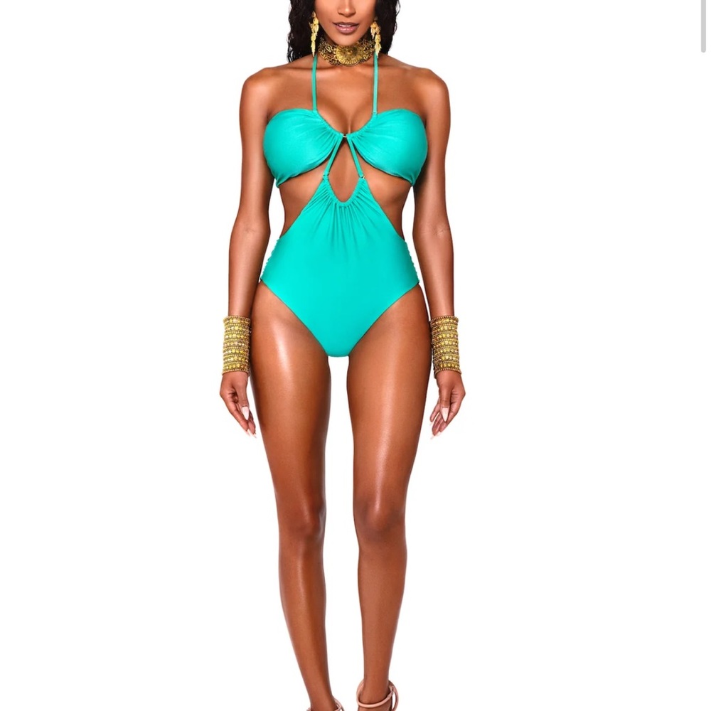 BFYNE *Brand New* Turquoise Halter Cutout One-Piece Swimsuit